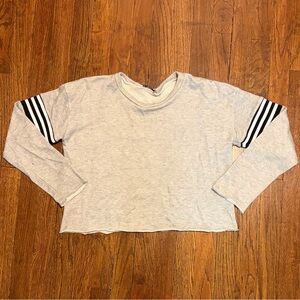 So Nikki Gray Cropped Sweatshirt Long Sleeve Black/White Stripe Detail, XL(16)